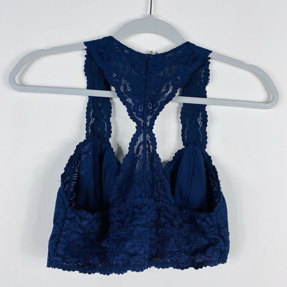 Free People Intimately Bralette Large Navy Blue Galloon Lace Bra - Picture 4 of 6
